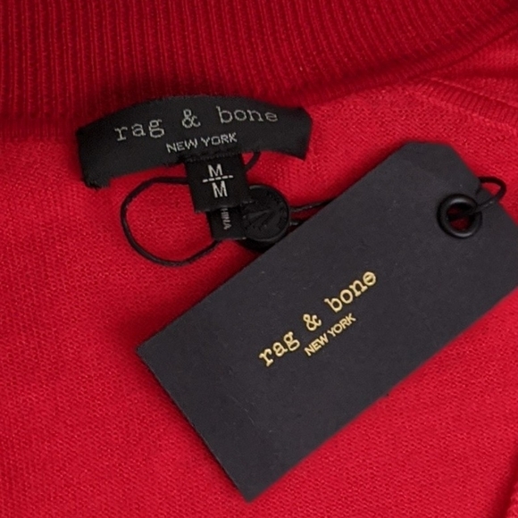 rag & bone Merino Wool Sweater V-Neck Long Sleeve Cut Out Detail Red M NWT - Picture 8 of 8